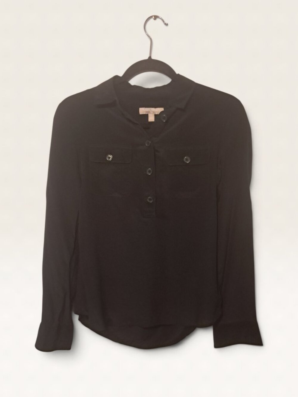 Banana Republic Black 100% Silk Utility Henley Blouse XS